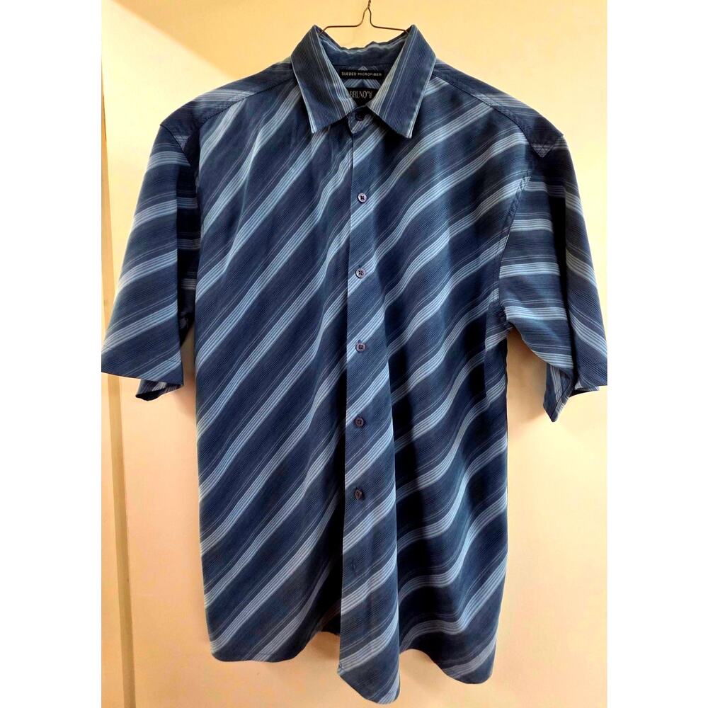 FREE SHIPPING Shirt BRUNO Gray Striped Sueded Microfiber Men's SS,  Lg.